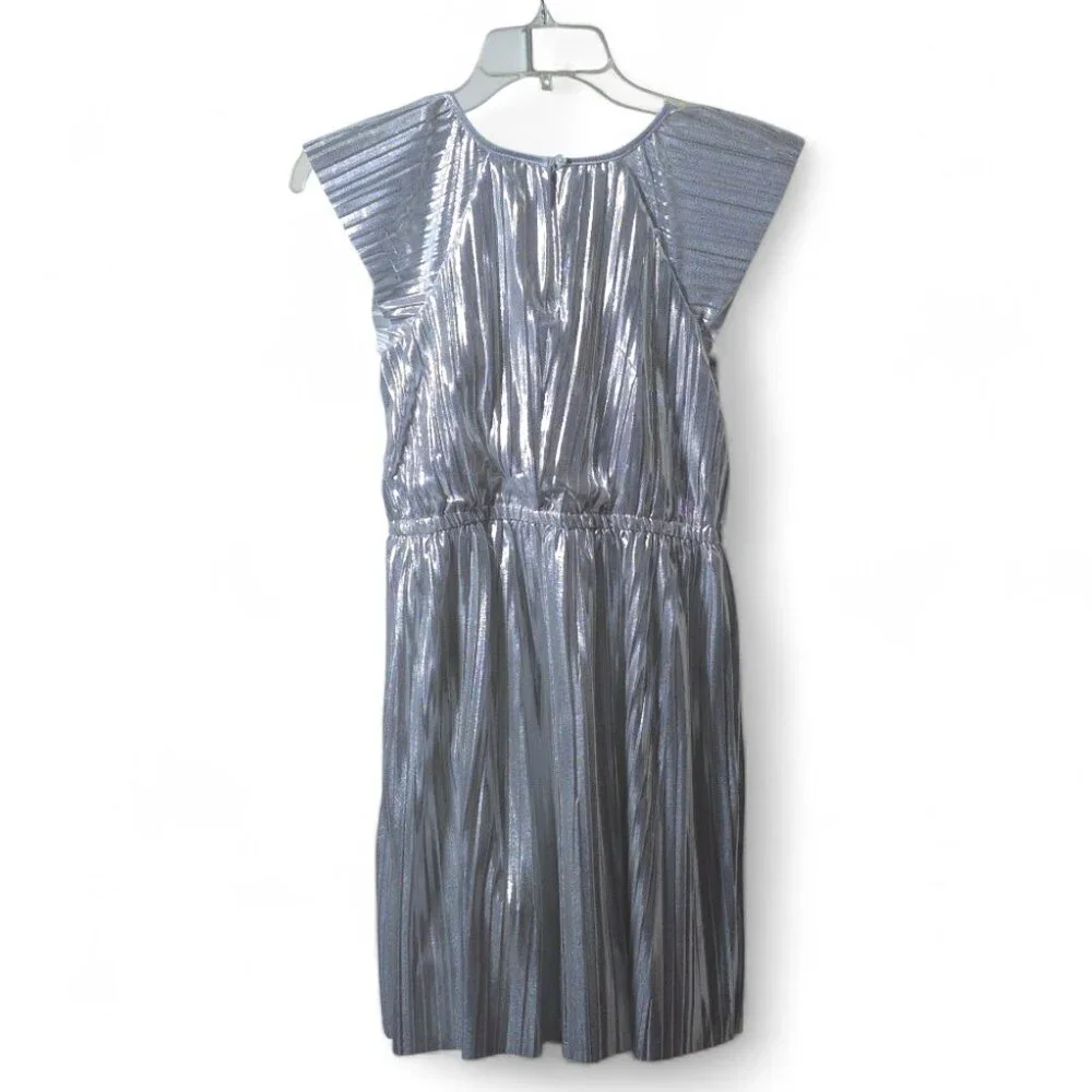 OshKosh B’gosh Silver Metallic Pleated Party Dress Girls 12 Holiday Sparkle